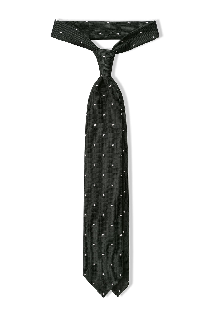 3-Fold Polka Dot Silk Grenadine Jacquard Tie - Forest/White - Brunati Como®