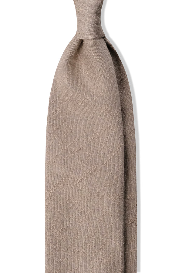 3-Fold Plain Silk Shantung Tie - Ivory Beige