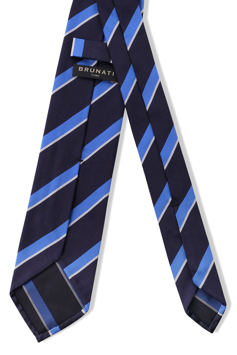 3-Fold Regimental Repp Silk Tie - Navy / Royal Blue / Off-White