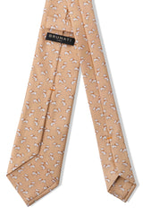 3-Fold Dog Patterned Printed Silk Tie - Beige - Brunati Como®