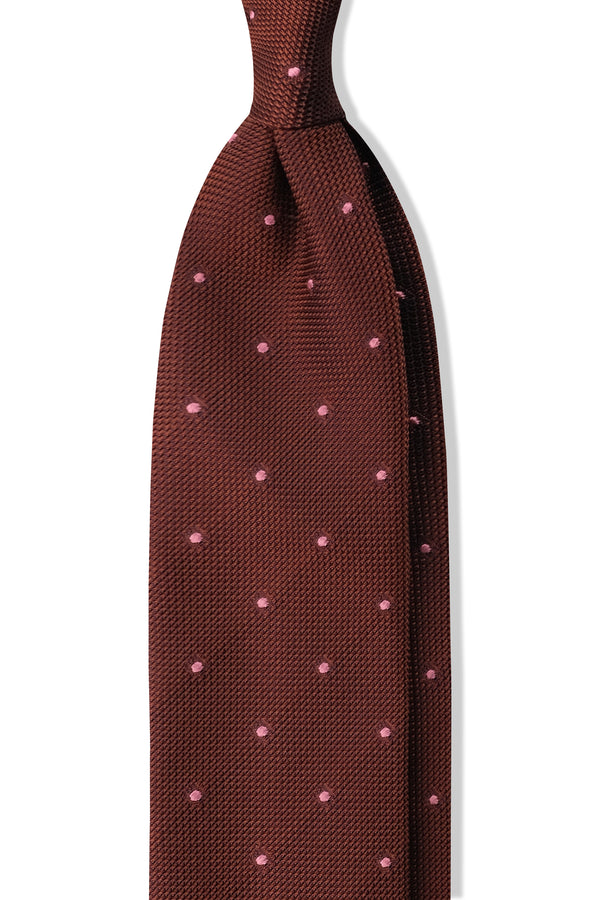 3-Fold Polka Dot Silk Grenadine Jacquard Tie - Rust/Pink