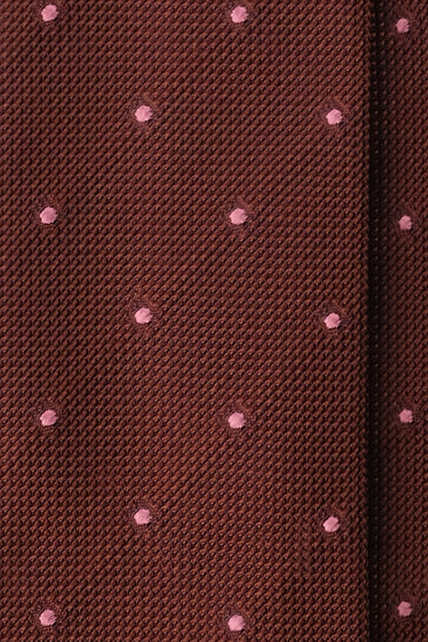 3-Fold Polka Dot Silk Grenadine Jacquard Tie - Rust/Pink