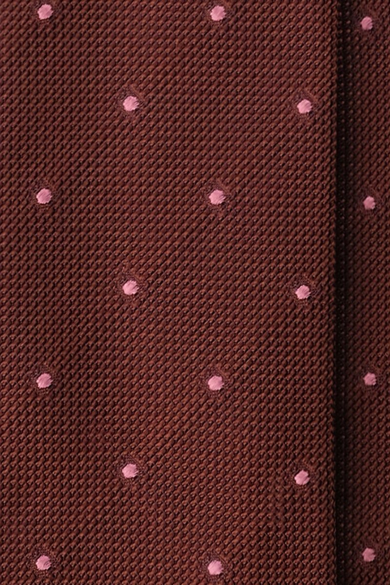 3-Fold Polka Dot Silk Grenadine Jacquard Tie - Rust/Pink - Brunati Como®