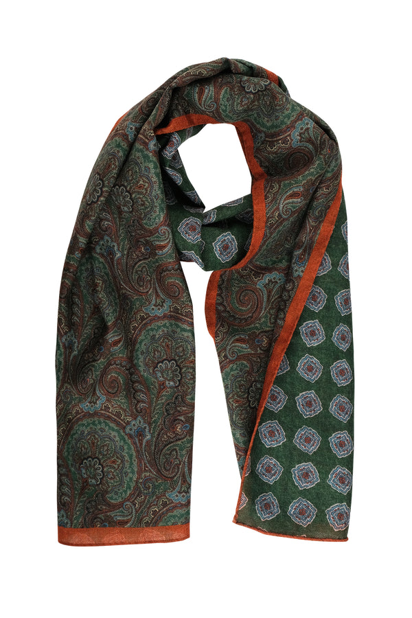 Handrolled Doubleface Flannel Scarf - Rust Orange / Forest - Brunati Como®