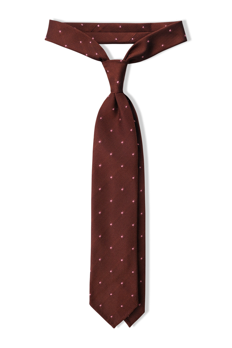 3-Fold Polka Dot Silk Grenadine Jacquard Tie - Rust/Pink - Brunati Como®