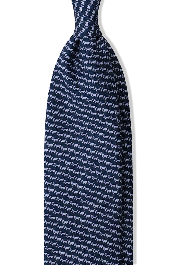 3-Fold Dog Patterned Printed Silk Tie - Navy / Blue Grey - Brunati Como®