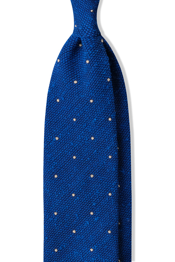 3-Fold Polka Dot Silk Grenadine Shantung Tie - Azure Blue / White