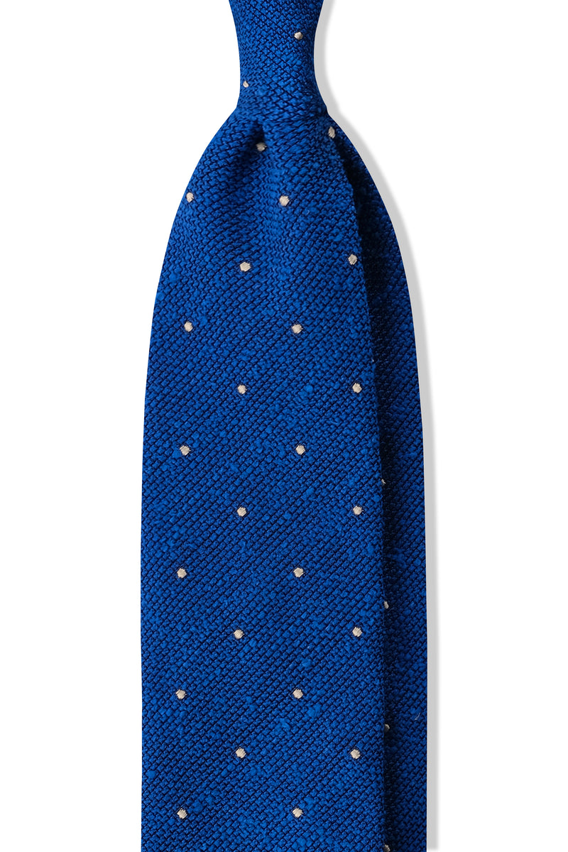 3-Fold Polka Dot Silk Grenadine Shantung Tie - Azure Blue / White - Brunati Como®