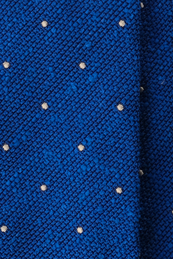 3-Fold Polka Dot Silk Grenadine Shantung Tie - Azure Blue / White