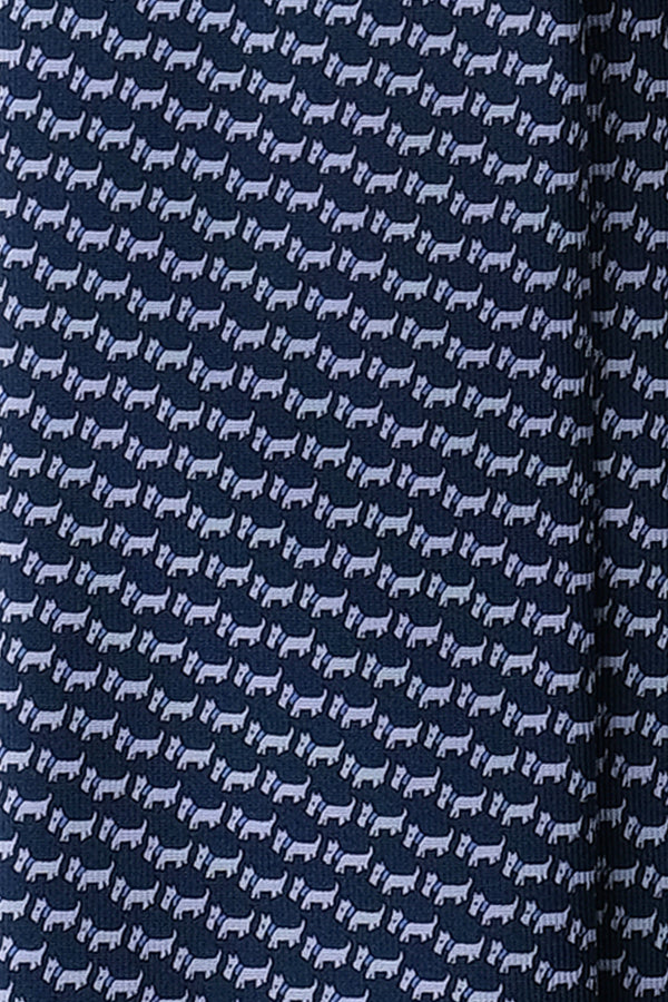3-Fold Dog Patterned Printed Silk Tie - Navy / Blue Grey - Brunati Como®