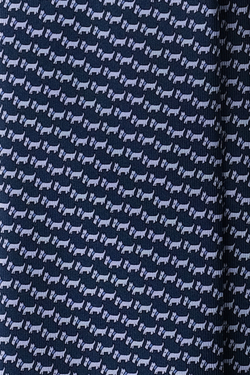 3-Fold Dog Patterned Printed Silk Tie - Navy / Blue Grey - Brunati Como®