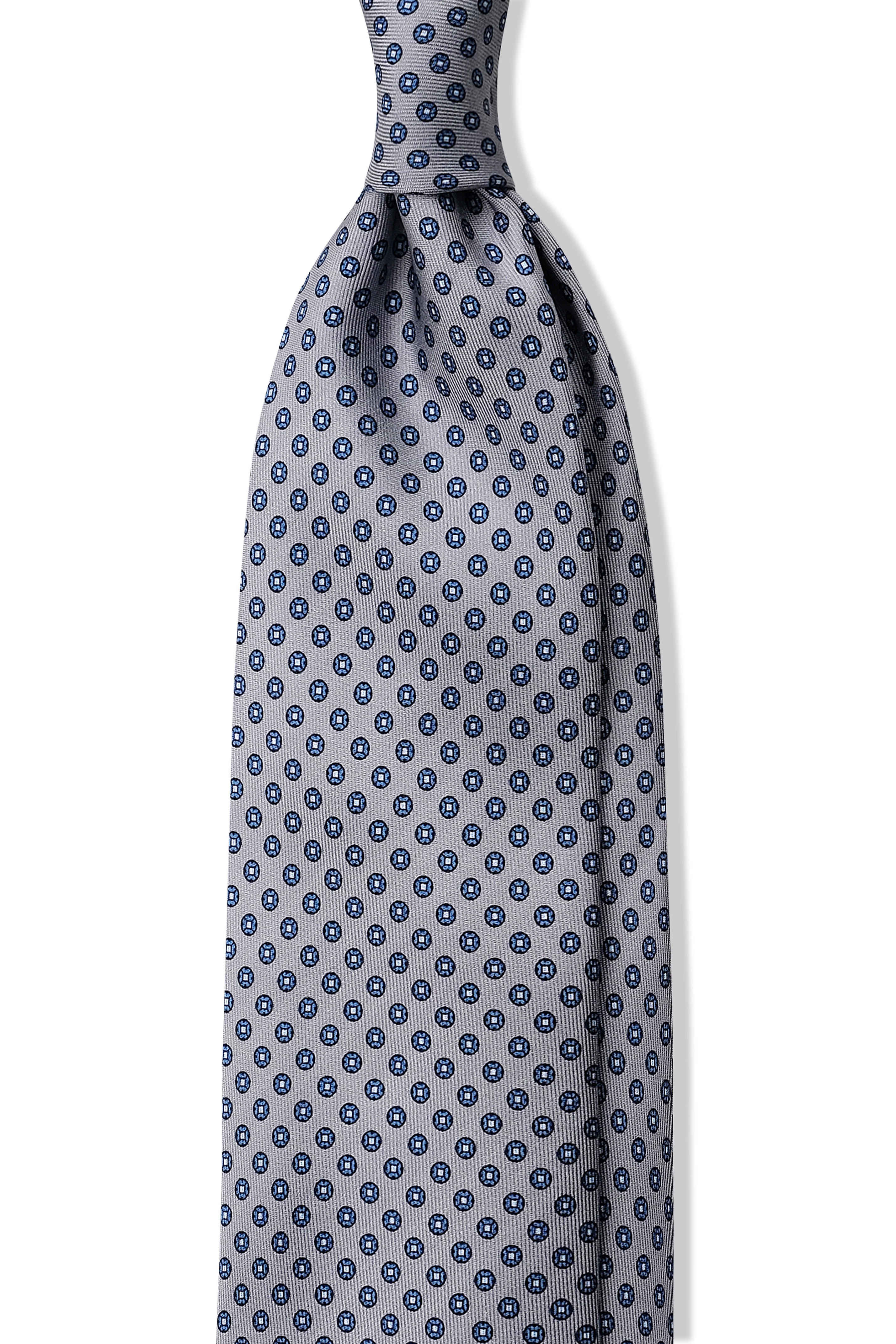 3-Fold Floral Printed Silk Tie - Grey/Blue– Brunati Como