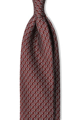 3-Fold Interlocking Chains Printed Silk Tie - Red/Silver/Dark Brown