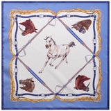 Horse Pattern Silk Pocket Square - Light Blue / White / Mix