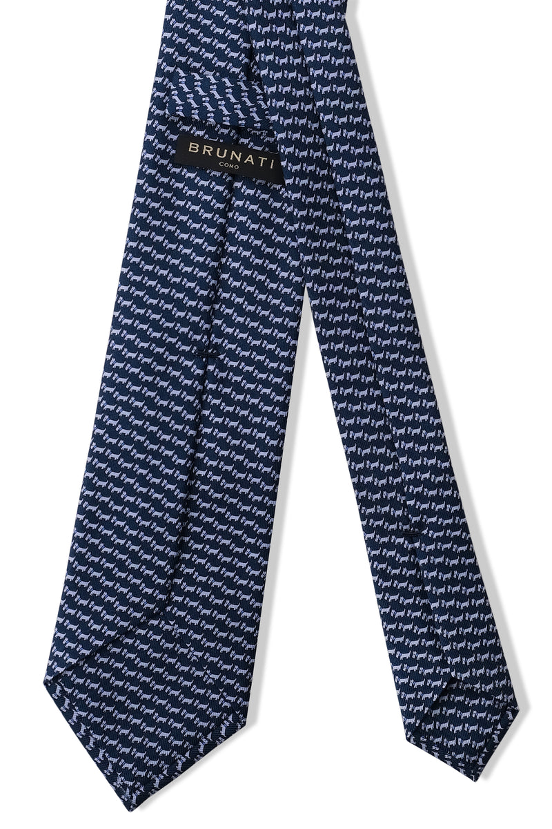 3-Fold Dog Patterned Printed Silk Tie - Navy / Blue Grey - Brunati Como®