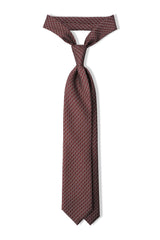 3-Fold Interlocking Chains Printed Silk Tie - Red/Silver/Dark Brown