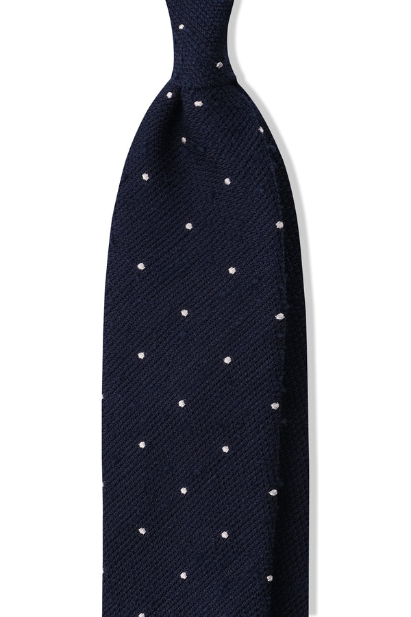3-Fold Polka Dot Silk Grenadine Shantung Tie - Navy / White