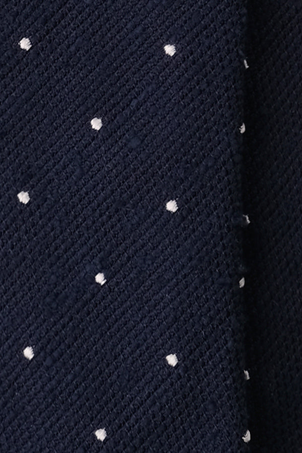 3-Fold Polka Dot Silk Grenadine Shantung Tie - Navy / White