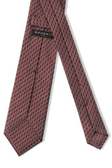 3-Fold Interlocking Chains Printed Silk Tie - Red/Silver/Dark Brown