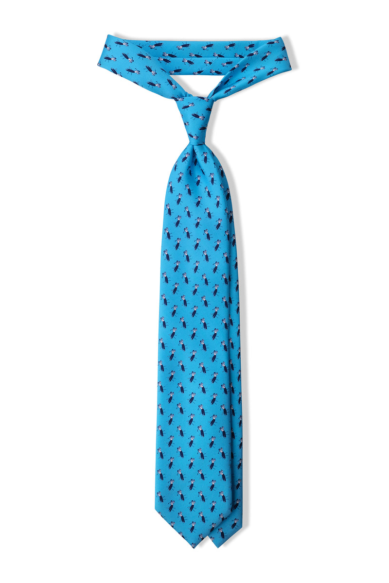 3-Fold Golf Player Patterned Printed Silk Tie - Blue - Brunati Como®