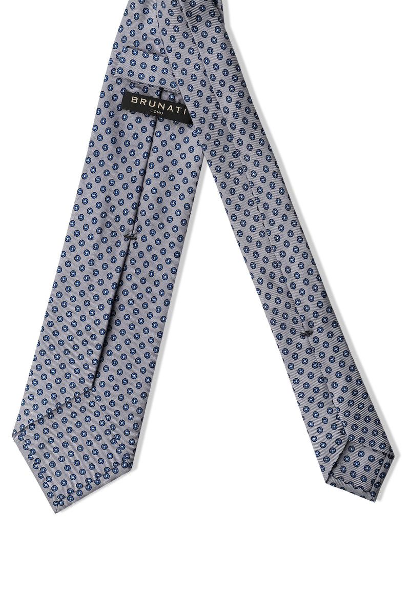 3-Fold Floral Printed Silk Tie - Grey/Blue - Brunati Como®