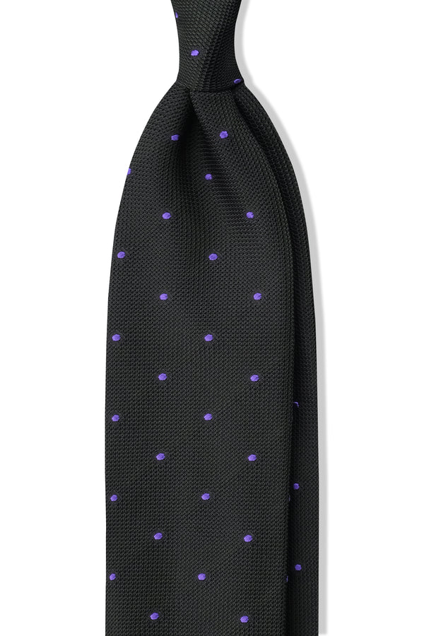 3-Fold Polka Dot Silk Grenadine Jacquard Tie - Forest/Lilac