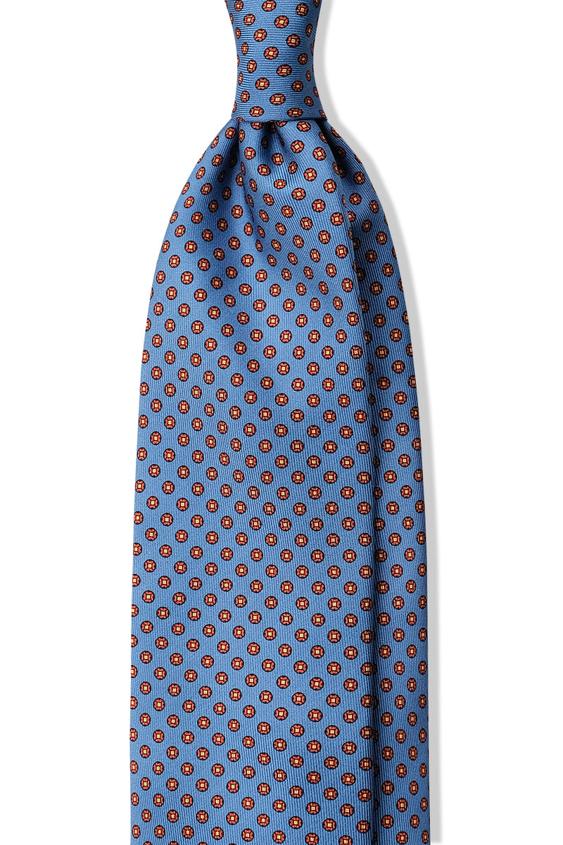 3-Fold Floral Printed Silk Tie - Blue/Orange - Brunati Como®