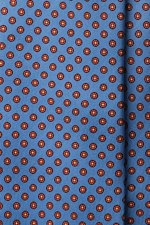3-Fold Floral Printed Silk Tie - Blue/Orange - Brunati Como®