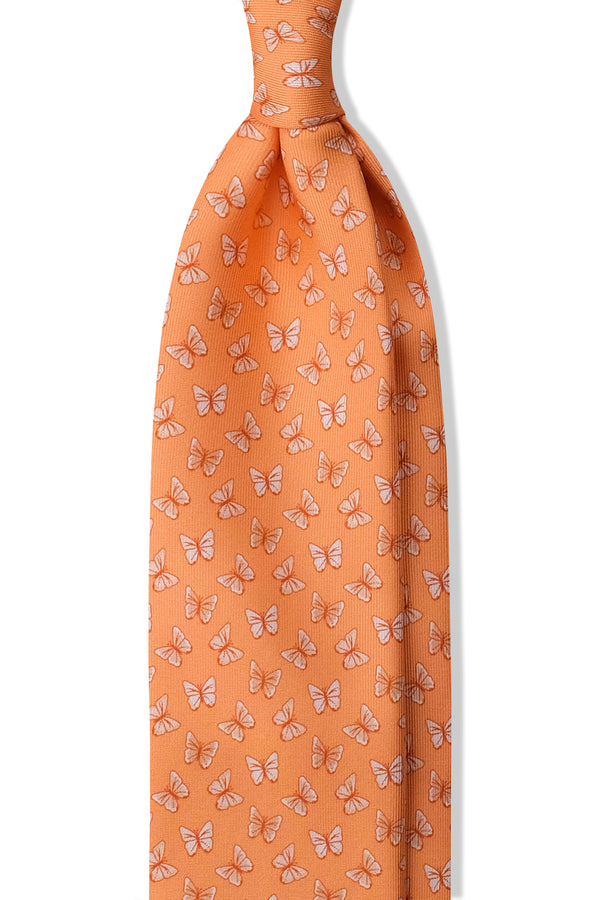 3-Fold Butterfly Patterned Printed Silk Tie - Mango Orange - Brunati Como®