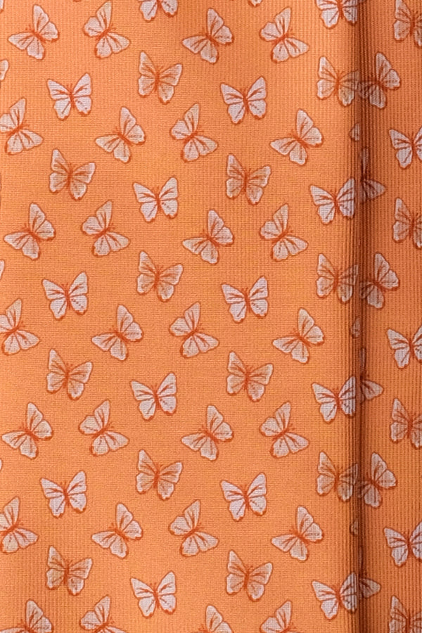 3-Fold Butterfly Patterned Printed Silk Tie - Mango Orange - Brunati Como®