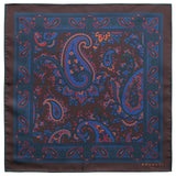 Handprinted Paisley Ancient Madder Silk Pocket Square - Burgundy