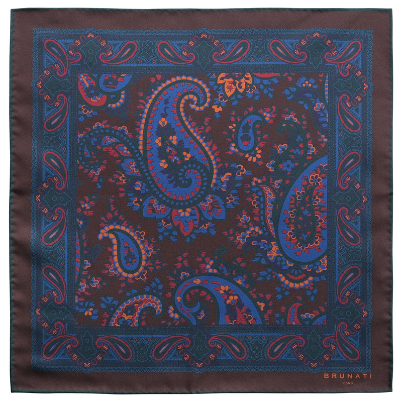 Handprinted Paisley Ancient Madder Silk Pocket Square - Burgundy