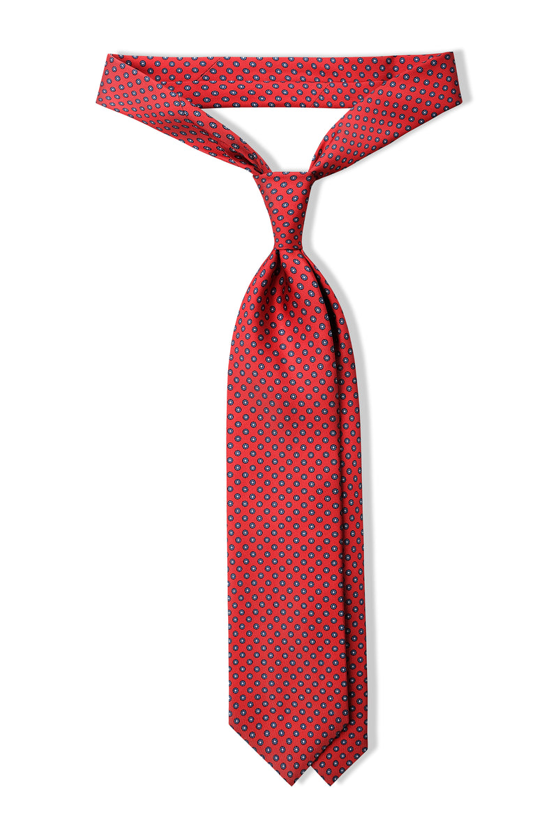 3-Fold Floral Printed Silk Tie - Red/Blue - Brunati Como®