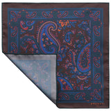 Handprinted Paisley Ancient Madder Silk Pocket Square - Burgundy