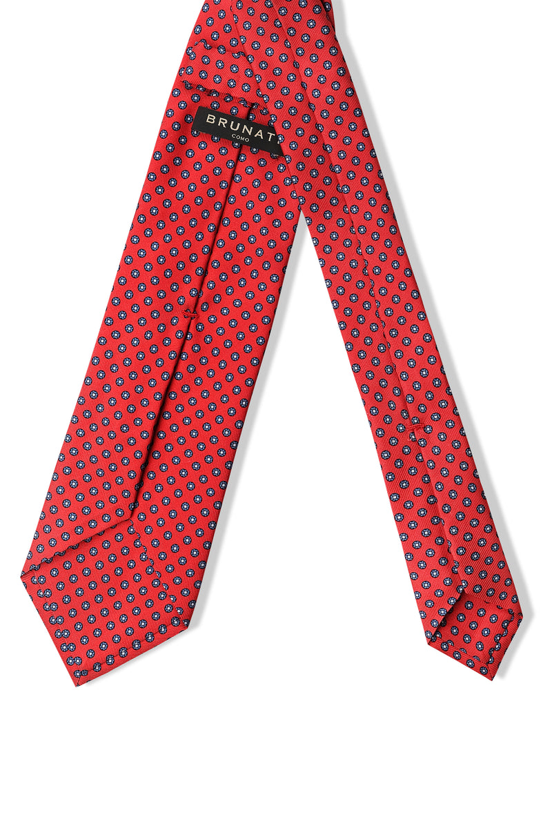 3-Fold Floral Printed Silk Tie - Red/Blue - Brunati Como®