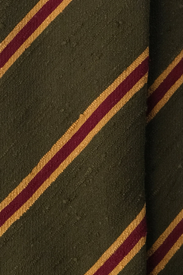 3-Fold Striped Silk Shantung Tie - Army Green/Beige/Burgundy