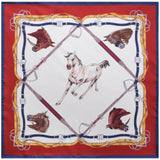 Horse Pattern Silk Pocket Square - Navy / Red / White / Mix