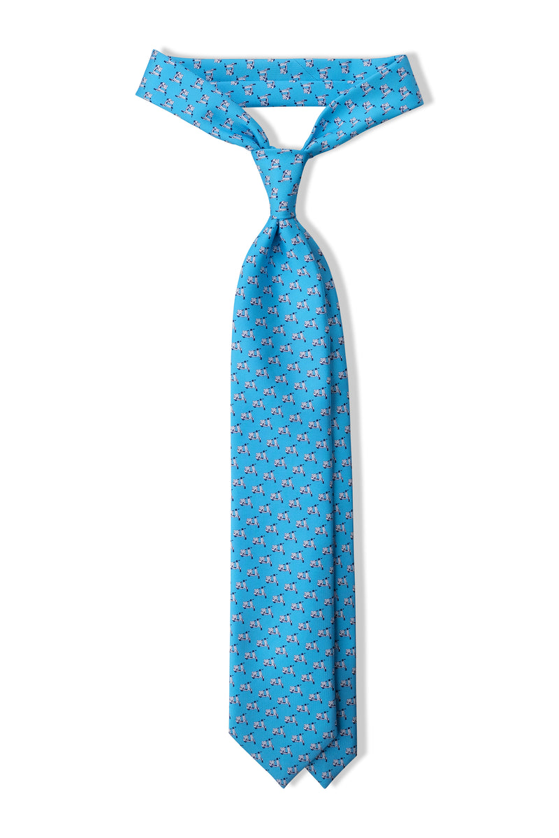 3-Fold Italian Scooter Patterned Printed Silk Tie - Blue - Brunati Como®