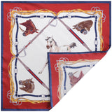 Horse Pattern Silk Pocket Square - Navy / Red / White / Mix