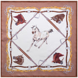 Horse Pattern Silk Pocket Square - Brown / Beige / White / Mix