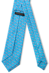 3-Fold Italian Scooter Patterned Printed Silk Tie - Blue - Brunati Como®