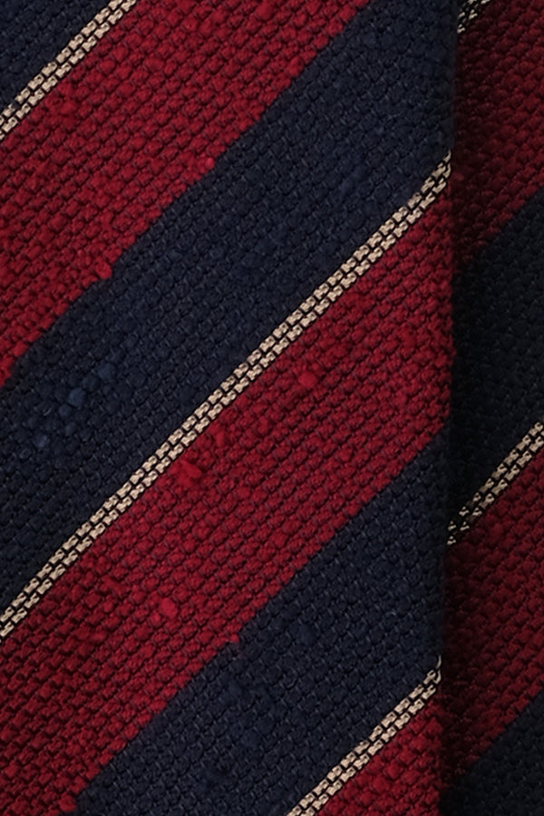 3-Fold Striped Grenadine Shantung Tie - Burgundy/Navy/Beige