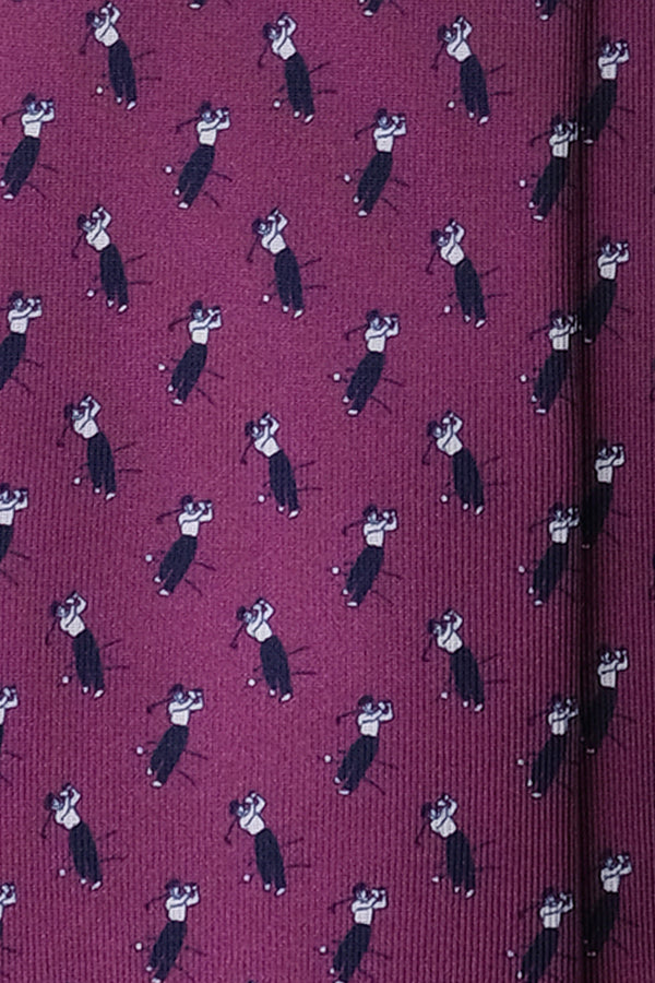 3-Fold Golf Player Patterned Printed Silk Tie - Purple - Brunati Como®