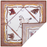 Horse Pattern Silk Pocket Square - Brown / Beige / White / Mix