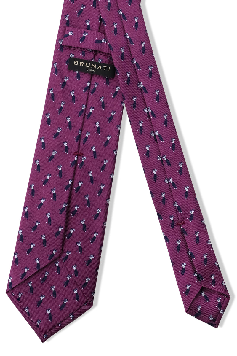 3-Fold Golf Player Patterned Printed Silk Tie - Purple - Brunati Como®