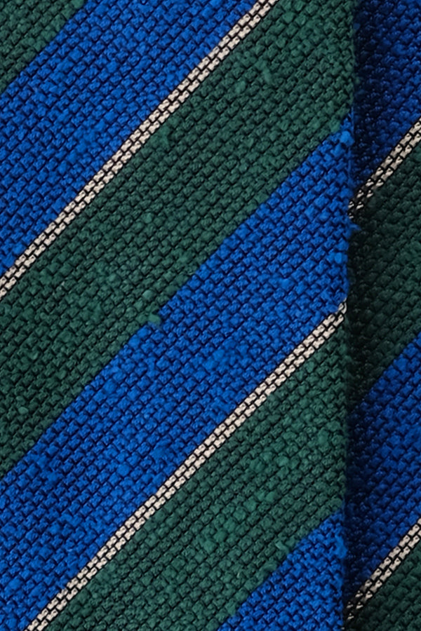 3-Fold Striped Grenadine Shantung Tie - Azure Blue/Green/Beige