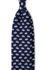 3-Fold Italian Car Patterned Printed Silk Tie - Navy - Brunati Como®