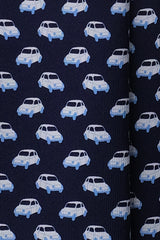 3-Fold Italian Car Patterned Printed Silk Tie - Navy - Brunati Como®