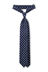 3-Fold Italian Car Patterned Printed Silk Tie - Navy - Brunati Como®