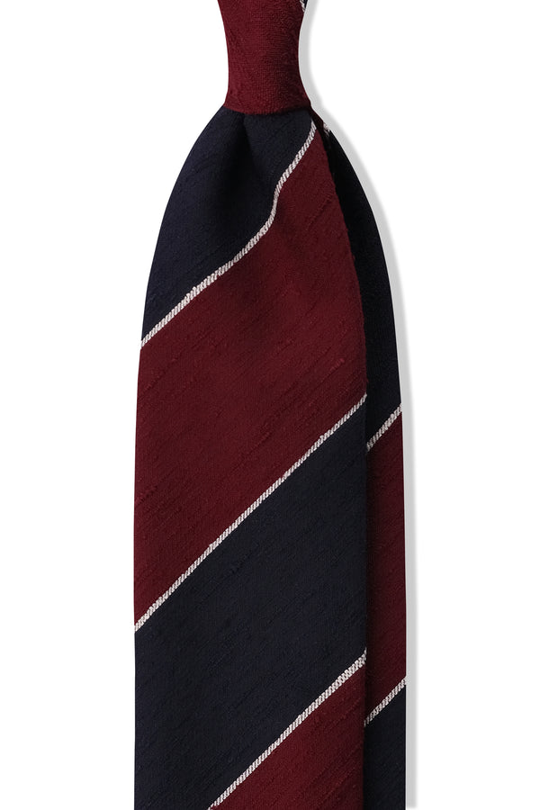 3-Fold Striped Silk Shantung Tie - Navy/Burgundy/White